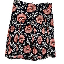 Talbots Skirt Sz-8P Blue/Salmon Floral Knee Length A-Line Pleated Lined Cotton
