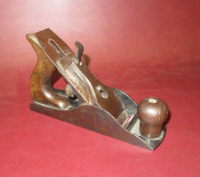 Antique 9'' Cast Iron Wood Block Plane Woodworking Tool w/ Wooden Handle & Knob