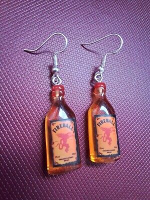  3D Handarbeit, Neuheit, Kitsch, Spaß, Harz Feuerball Flasche Ohrringe, Geschenk, 