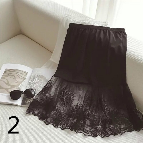 Women Lace Slip Skirt Extender Knee Length Floral Underskirt Petticoat Black - Picture 1 of 13