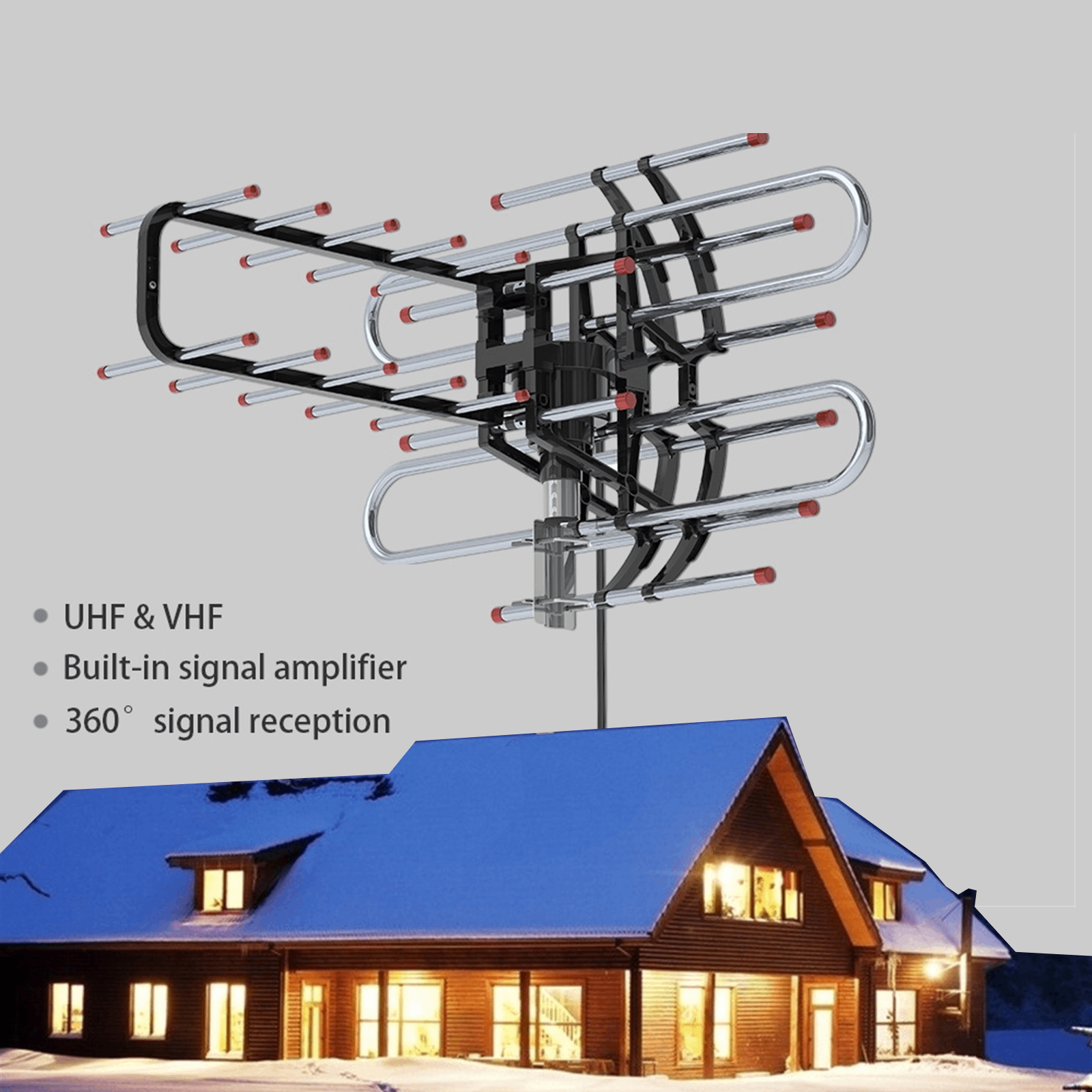 480 Miles Outdoor TV Antenna Motorized Amplified HDTV 1080P 4K 36dB 360°  Rotate