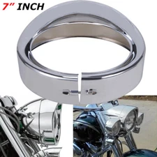 Chrome 7" Headlight Trim Light Ring Visor Bezel for Harley CVO Road King Softail