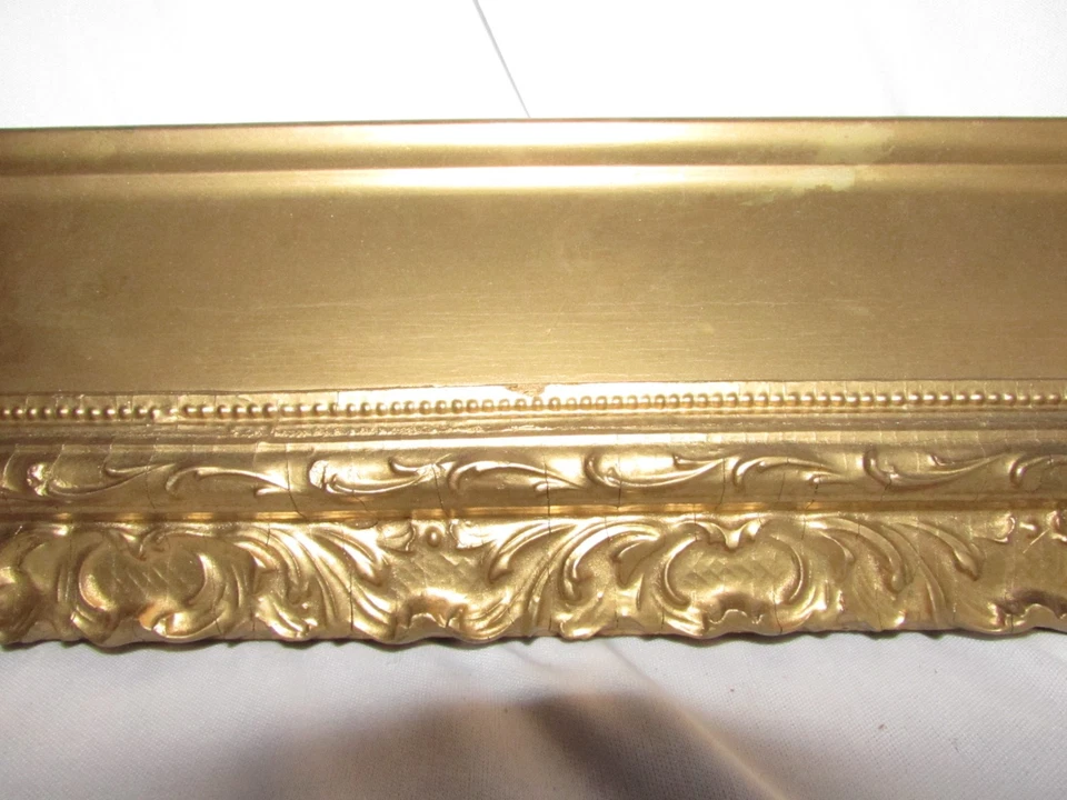 ANTIGUO MARCO BARROCO GRANDE ORNAMENTADO DORADO MADERA TALLADA 37" X 19 1/4" Foto 2 de 4