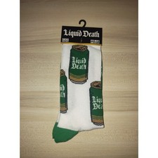 Liquid Death Branded Socks   NEW   White  Green Can Print   One Size Men 6  12