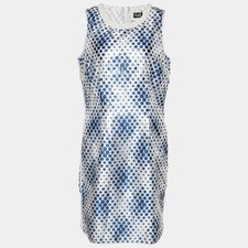 DG White Blue Dot Printed Silk Blend Sleeveless Midi Dress S