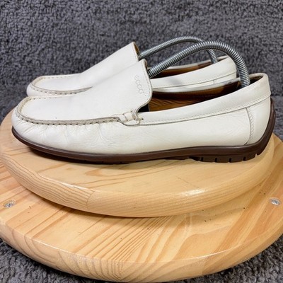 Ecco Soft Moc Driving Loafer Mens Size 8.5 Leather Cream Slip On Casual Shoes