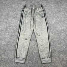Adidas Sweatpants Kids Medium Heather Gray Fleece Lined 3 Stripe Tapered Leg