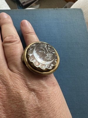 Vintage Los Castillo Taxco Ring Sonnengesicht Kristall & Bronze