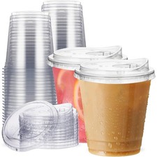 12 oz Clear Plastic Cups with Lids, 25 Pack Disposable Iced Coffee Cups, Sip