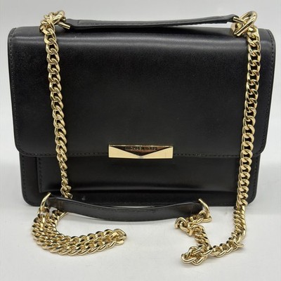 Michael Kors Jade LG Gusset Leather Shoulder Bag Black With Gold Chain.