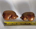 Chinese Hand Carved Fruitwood Smiling Happy Pigs Lucky Figurines Pair Statue Art — photo 7
