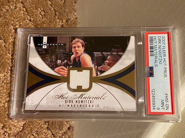 2007 Fleer Hot Pros Dirk Nowitzki PSA 9 Insert Game Used Jersey card POP 2 NO 10