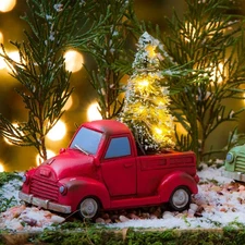 Christmas Red Truck with LED Light, Vintage Farmhouse Pickup Truck Car with M...
