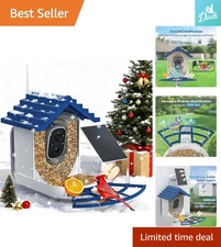 Weatherproof Outdoor Bird Feeder with AI Bird ID & Live 2K Video - Indigo Blue