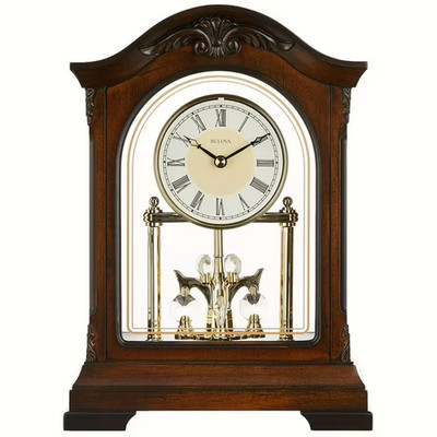 Bulova Clocks Durant Walnut Wood and Glass Revolving Pendulum Clock Brown