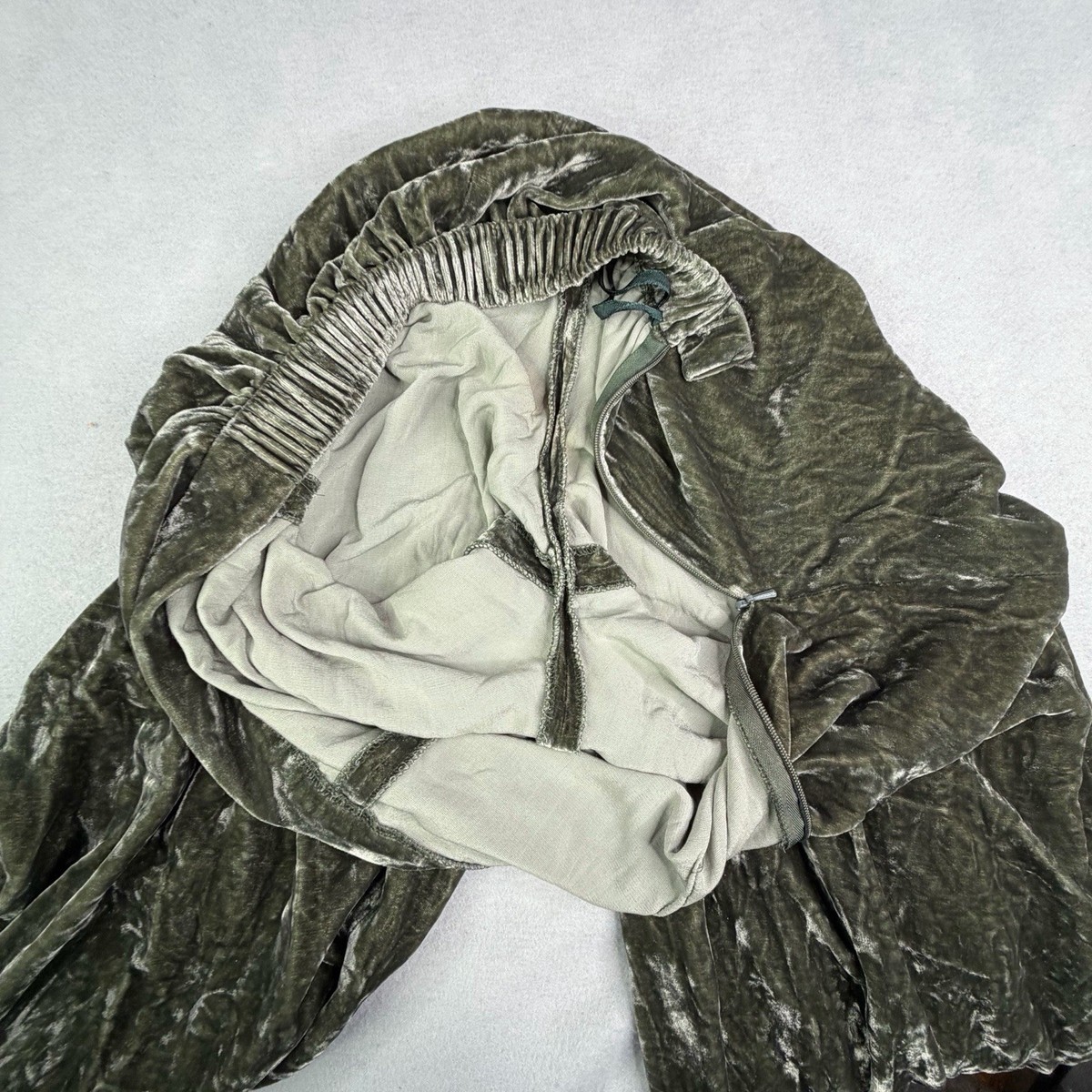 Vintage Worlds Apart Olive Green Crushed  Velvet Wide Leg Pants Boho Classic View 6