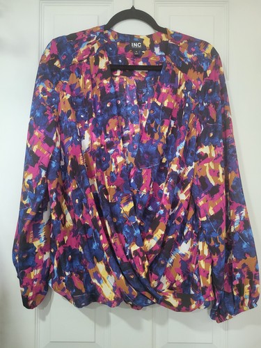 I.N.C. International Concepts Women's Printed Surplice Wrap Blouse Size XL