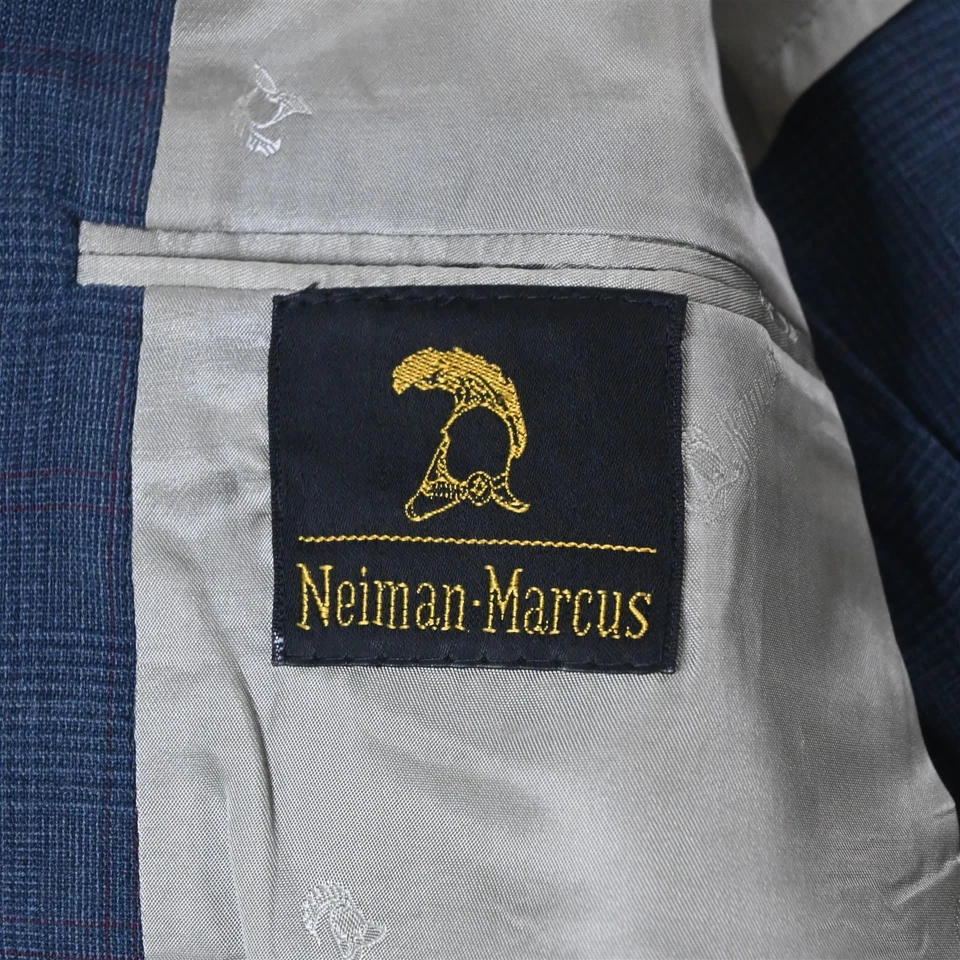 Traje De Colección Hecho en EE. UU. Neiman Marcus 42L 34x32 Azul Glenn Check Lana Para Hombres Foto 4 de 4