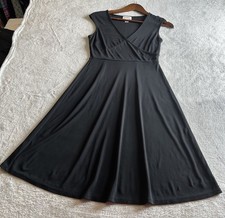 Ann Taylor Loft Black Faux Wrap Top Midi Swing Dress Size 2