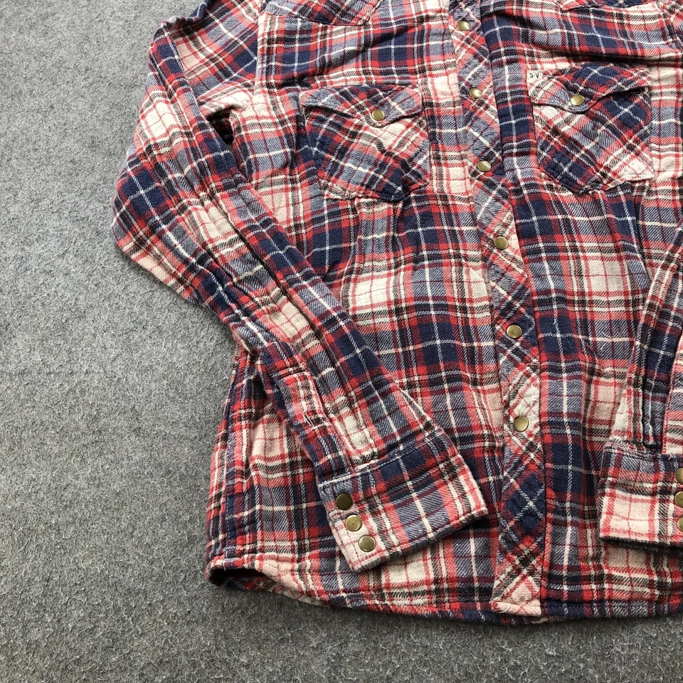 Salt Valley Western Shirt Mens Medium Red Blue Plaid Snap Front Flannel - Image 2 of 4