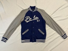 Polo Ralph Lauren Varsity Baseball Knit Fleece Navy Bomber Jacket - Kid Size M