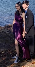 Purple One Shoulder Pockets Satin Gown Party Dress Formal Size 8