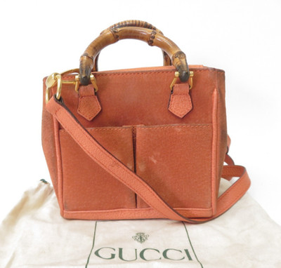 Authentische Gucci Wildleder Bambus Leder 2-Wege Hand Schultertasche I#52538