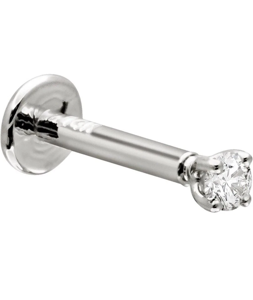 Pin perforador de tornillo de nariz tragus hélice diamante real de 0,05 quilates oro blanco de 14 quilates Foto 2 de 4