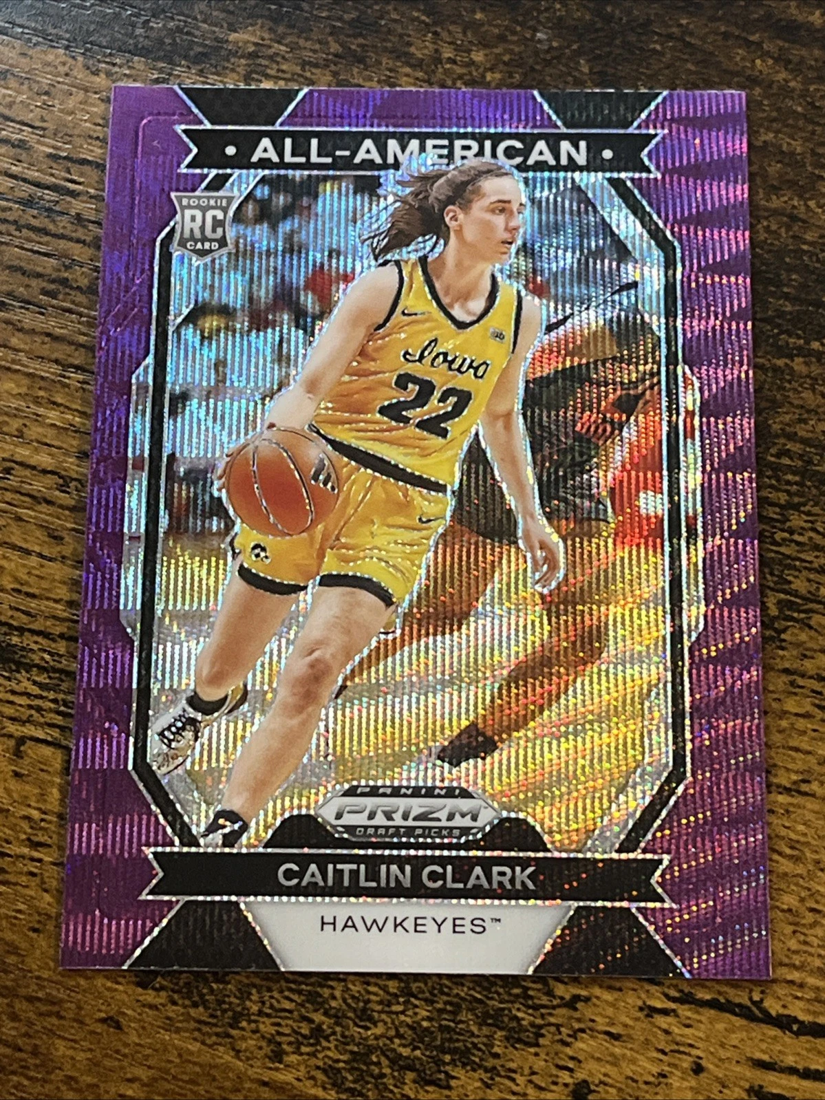 Caitlin Clark 2024 Prizm Draft Picks All-American Purple Wave #23 Rookie RC