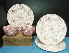 Burleigh Victorian Chintz Bowls English Ironstone Dinner Plates Pink Floral Set