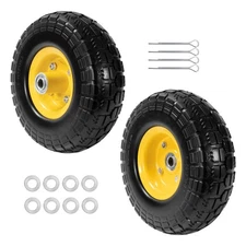 10"Solid Rubber Tires and Yellow Wheels 4.10/3.50-4 (10X3.5) Flat Free