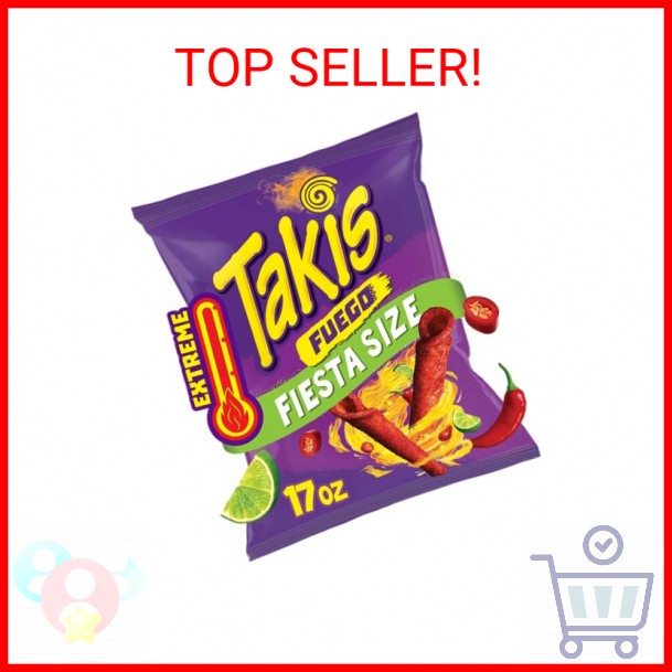Takis Fuego 17 oz Fiesta Size Hot Chili Pepper & Lime Flavored