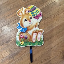 Vtg 1999 Easter Egg Bunny Yard Art 26" Sign Holiday Decor Impact Plastics