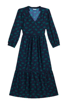 #ad Draper James Katie Midi Dress Size M Blue Green Gino Leaf Design Pullover $31.78