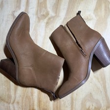 Crown Vintage CV-RANDIE Brown Leather Ankle Bootie Zip Women's 10/41.5