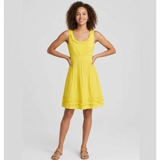 Tory Burch Sleeveless Sundress 8 Yellow Pleated Ruffle Trim Summer Preppy Whimsy