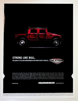 Hummer H1 Alpha 2005 Vintage Magazine Print Ad Red Truck Strong Like Bull