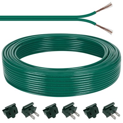 60FT SPT-1 Christmas Electrical Wire 18/2 Gauge with 6 Vampire Plugs Outdoor