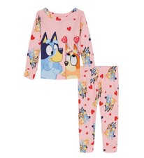 Bluey and Bingo Girl's Pink Valentine's Day Hearts and Hugs Pajama Set, Size 6