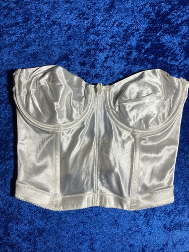 Vintage Vassarette Bra 36b Shiny White Nylon Longline Bustier Lingerie