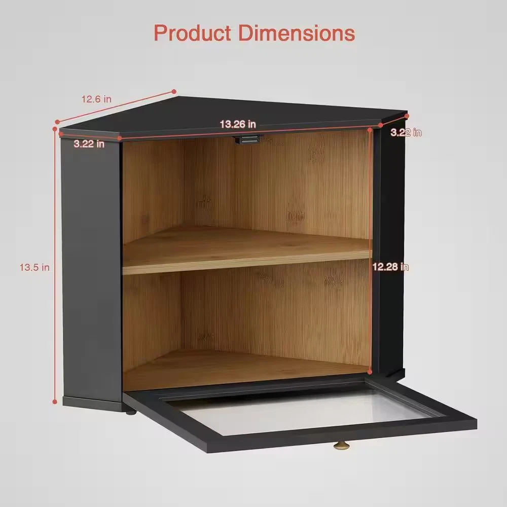 1-Piece Corner Bread Box Set W/ Foot Stand Design, Clear Acrylic Window, and DIY
