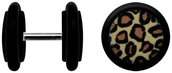 Ear Piercing Jewelry Acrylic Fake Plug Earrings with Leopard Pattern, Bar 1.2mm
