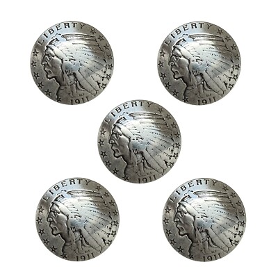 set of 5 Craft Biker Belt Tack Antique Indian Head Reproduction Coin Conchos 