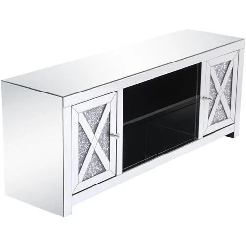Elegant Decor Modern 2 Door 59" Clear Silver Crystal Mirrored TV Stand - Picture 3 of 11