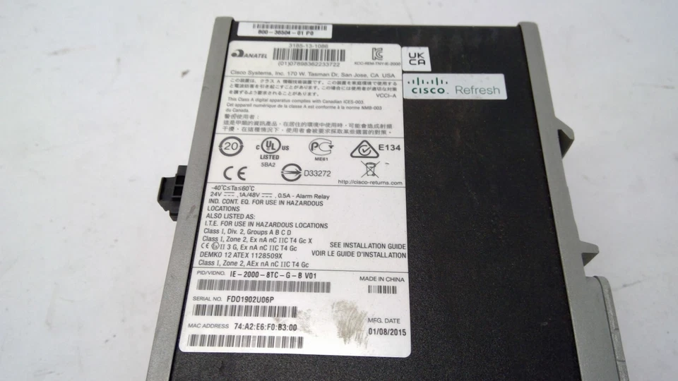 Cisco IE 2000 8-Port 10/100 Industrial Ethernet Switch P/N: IE-2000-8TC-G-B - Image 3 of 4