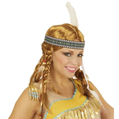 DELUXE INDIANERIN PERÜCKE # blond Kopfband Indianerfrau Squaw Kostüm Party 06769 - Bild 1 von 2