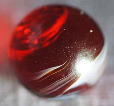 Red Christiansen Agate (?) Transparent Swirl/Slag Toy Marble, RARE