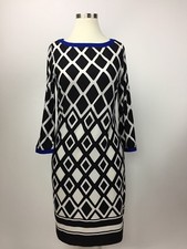 Eliza J Black White Royal Blue Geometric Stretch Shift Dress 4 Excellent
