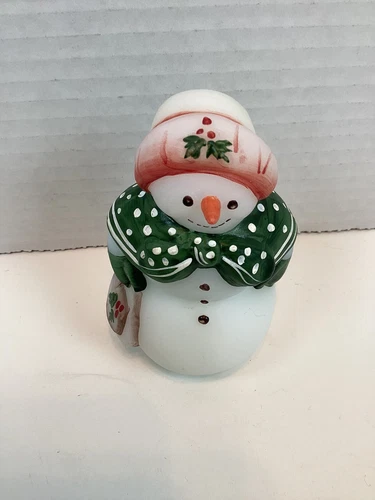 FENTON ART GLASS FROSTY FRIENDS WHITE SATIN 4" SNOWLADY FIGURINE Signed S Miller