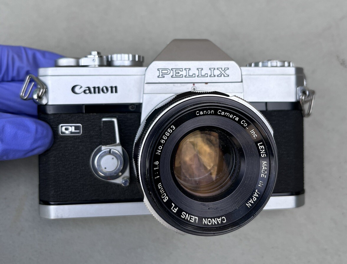 Vintage Canon Pellix QL 35mm SLR Film Camera & FL 50mm F1.8 Lens